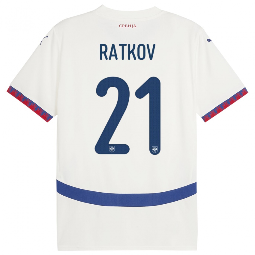 Damen Serbien Petar Ratkov #21 Weiß Auswärtstrikot Trikot 24-26 T-Shirt