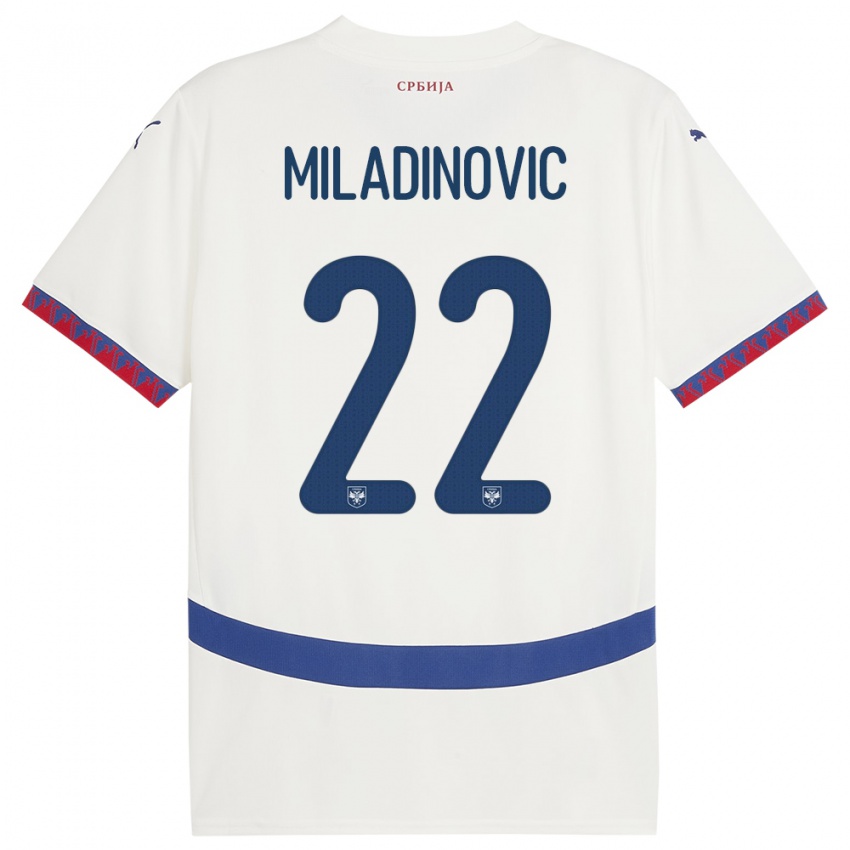 Damen Serbien Igor Miladinovic #22 Weiß Auswärtstrikot Trikot 24-26 T-Shirt