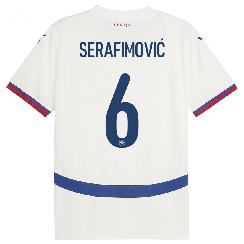 Damen Serbien Vojin Serafimovic #6 Weiß Auswärtstrikot Trikot 24-26 T-Shirt