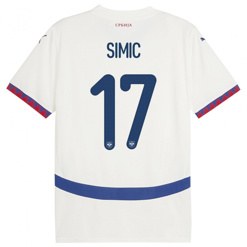 Damen Serbien Jan Carlo Simic #17 Weiß Auswärtstrikot Trikot 24-26 T-Shirt