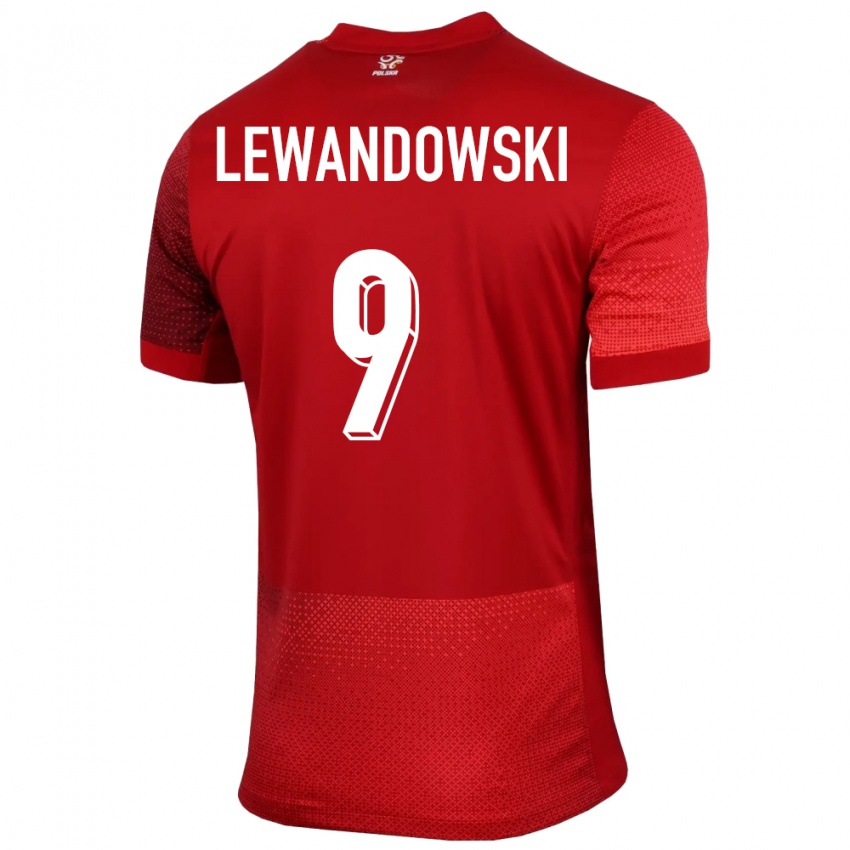 Damen Polen Robert Lewandowski #9 Rot Auswärtstrikot Trikot 24-26 T-Shirt