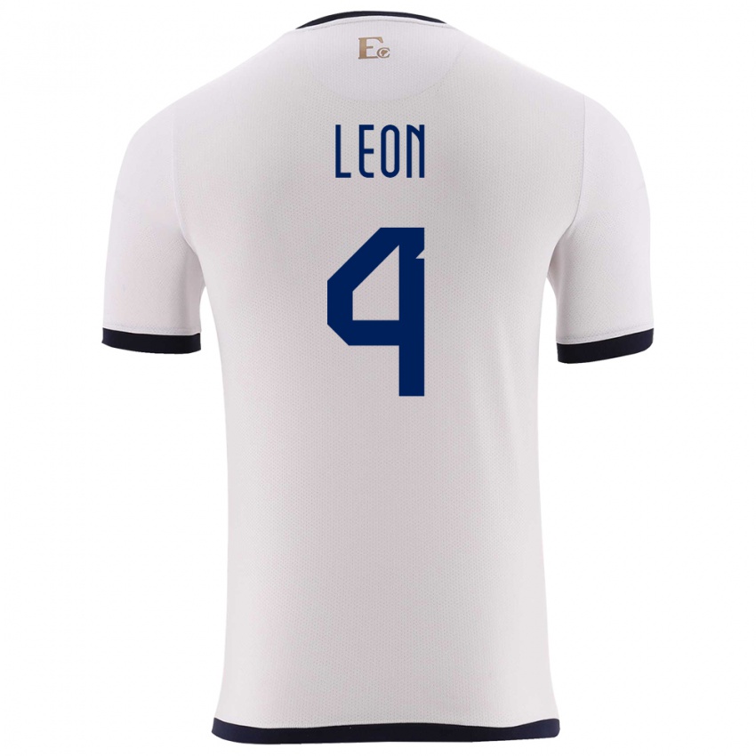 Damen Ecuador Fernando Leon #4 Weiß Auswärtstrikot Trikot 24-26 T-Shirt
