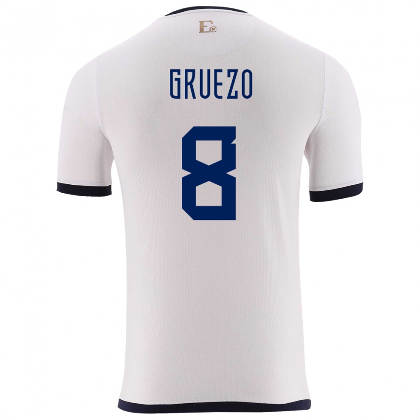 Damen Ecuador Carlos Gruezo #8 Weiß Auswärtstrikot Trikot 24-26 T-Shirt