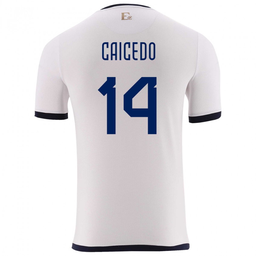 Damen Ecuador Carina Caicedo #14 Weiß Auswärtstrikot Trikot 24-26 T-Shirt