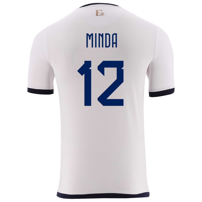 Damen Ecuador Ethan Minda #12 Weiß Auswärtstrikot Trikot 24-26 T-Shirt