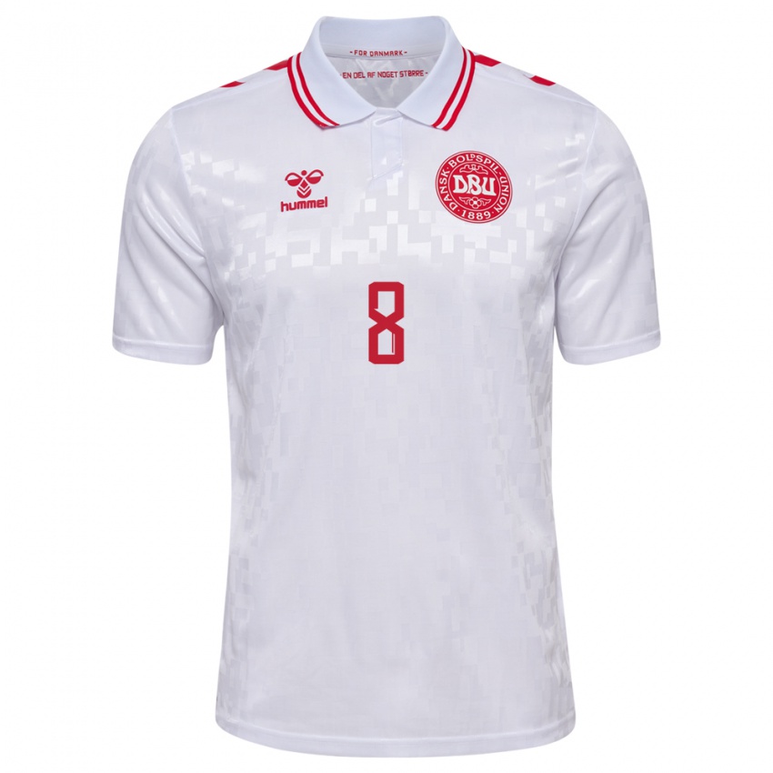 Damen Dänemark Tobias Lund Jensen #8 Weiß Auswärtstrikot Trikot 24-26 T-Shirt