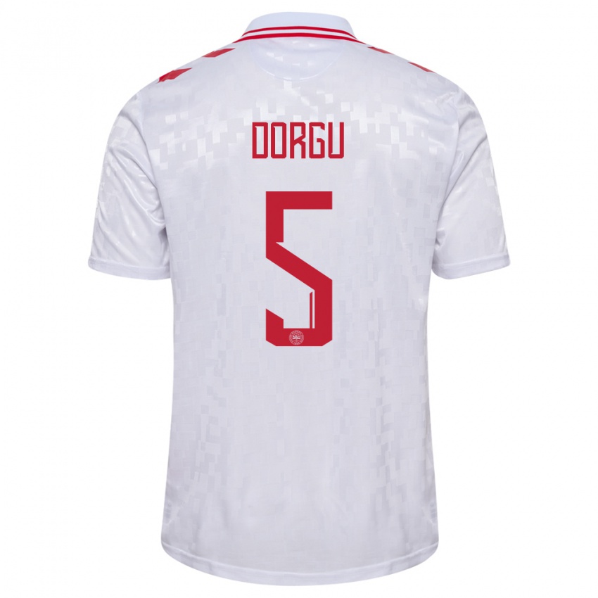 Damen Dänemark Patrick Dorgu #5 Weiß Auswärtstrikot Trikot 24-26 T-Shirt
