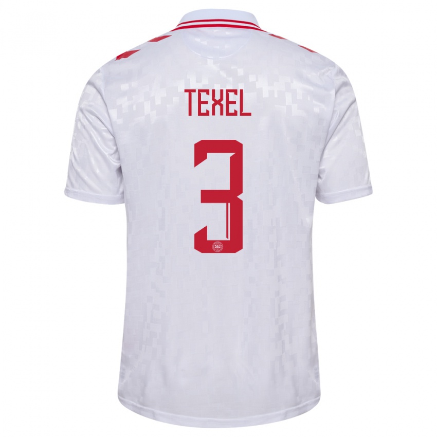 Damen Dänemark Pontus Texel #3 Weiß Auswärtstrikot Trikot 24-26 T-Shirt