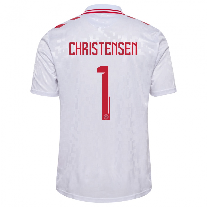 Damen Dänemark Lene Christensen #1 Weiß Auswärtstrikot Trikot 24-26 T-Shirt