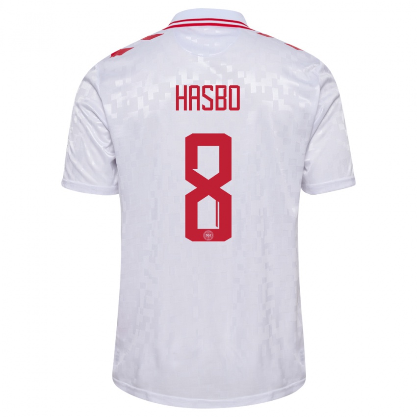 Damen Dänemark Josefine Hasbo #8 Weiß Auswärtstrikot Trikot 24-26 T-Shirt