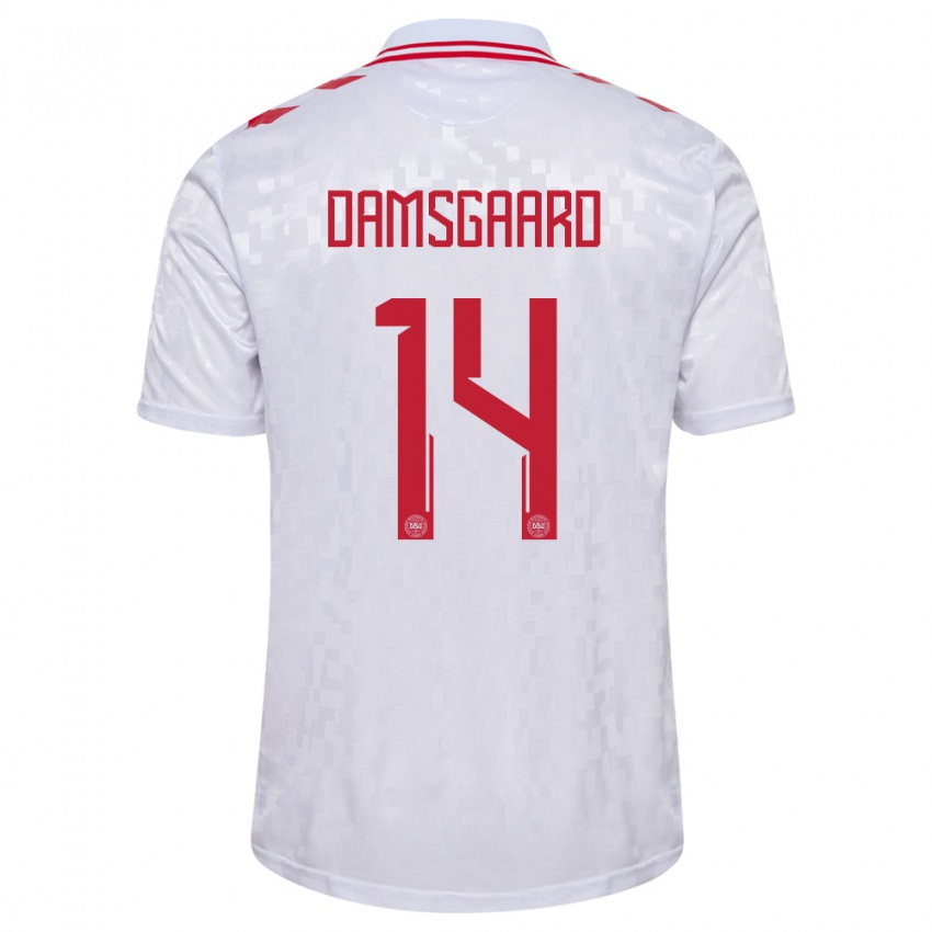 Damen Dänemark Mikkel Damsgaard #14 Weiß Auswärtstrikot Trikot 24-26 T-Shirt