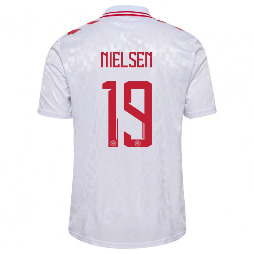 Damen Dänemark Casper Nielsen #19 Weiß Auswärtstrikot Trikot 24-26 T-Shirt