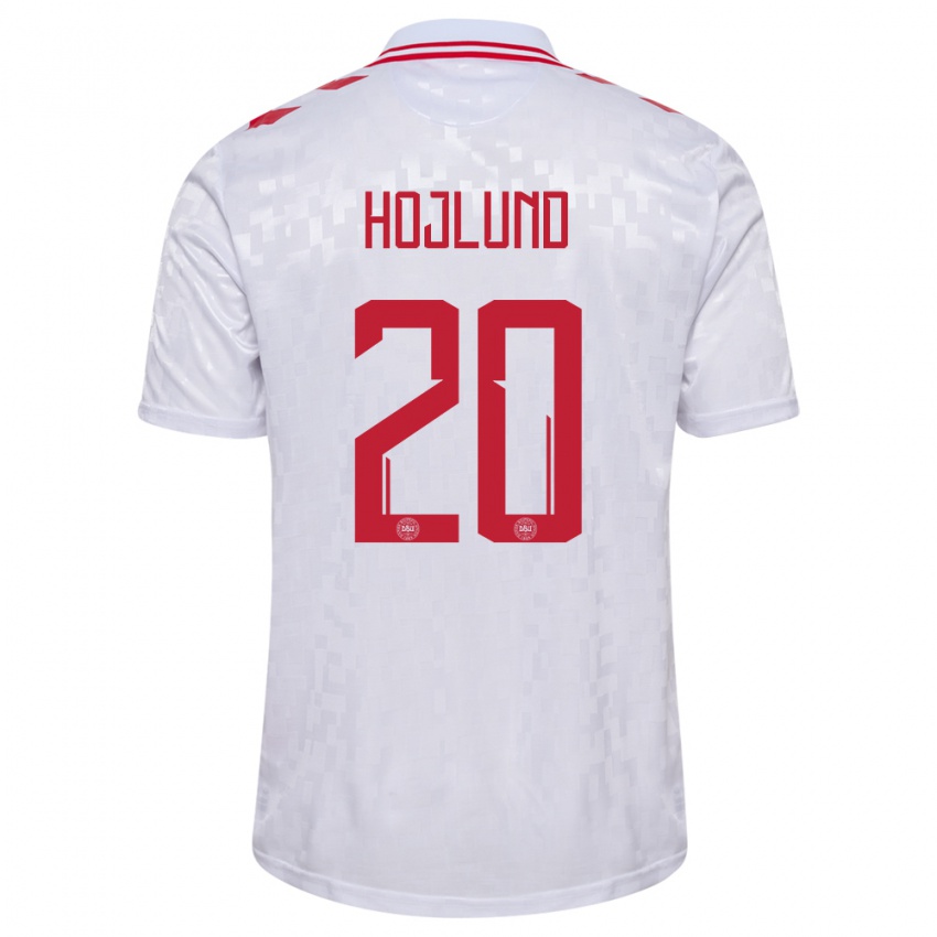 Damen Dänemark Rasmus Hojlund #20 Weiß Auswärtstrikot Trikot 24-26 T-Shirt