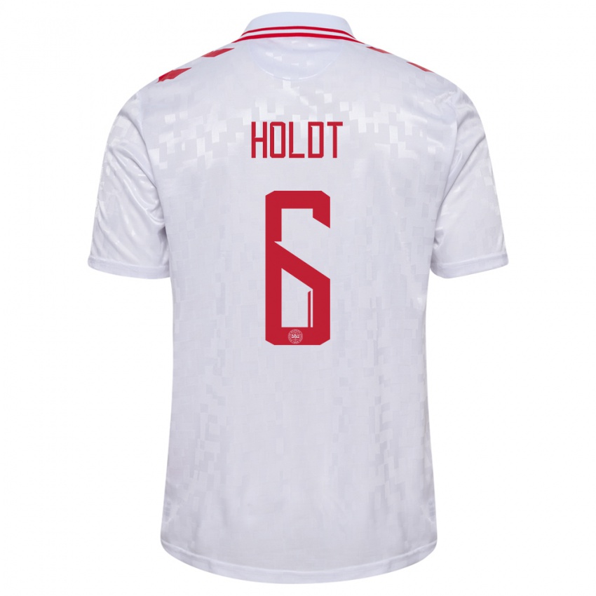 Damen Dänemark Olivia Holdt #6 Weiß Auswärtstrikot Trikot 24-26 T-Shirt