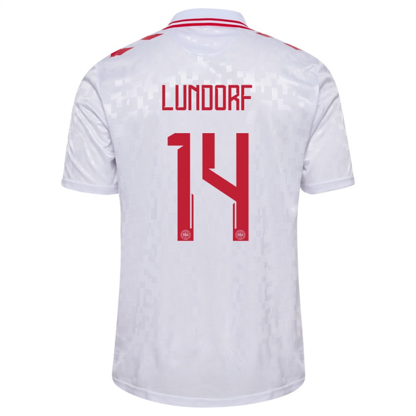 Damen Dänemark Matilde Lundorf #14 Weiß Auswärtstrikot Trikot 24-26 T-Shirt