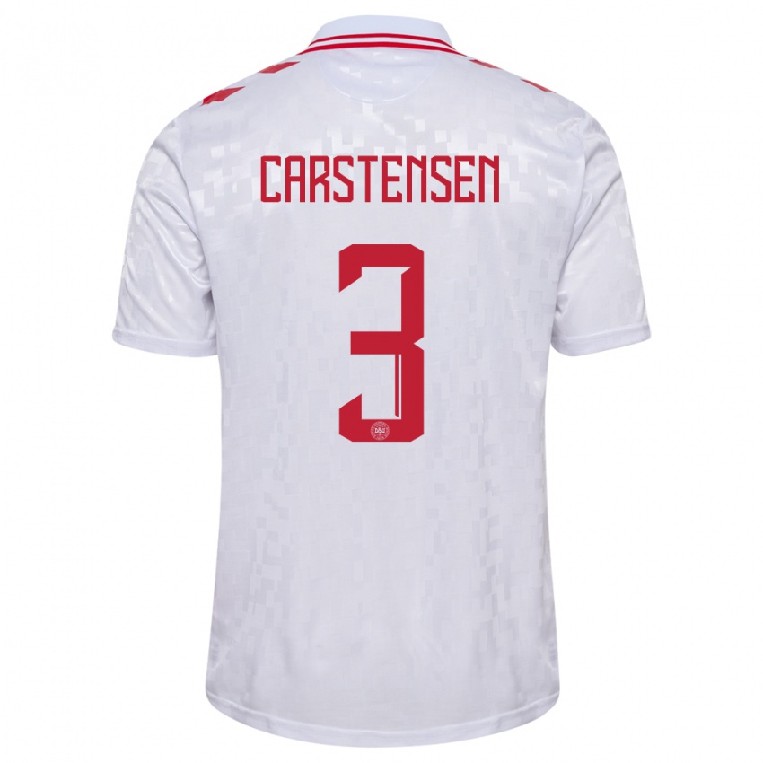 Damen Dänemark Rasmus Carstensen #3 Weiß Auswärtstrikot Trikot 24-26 T-Shirt