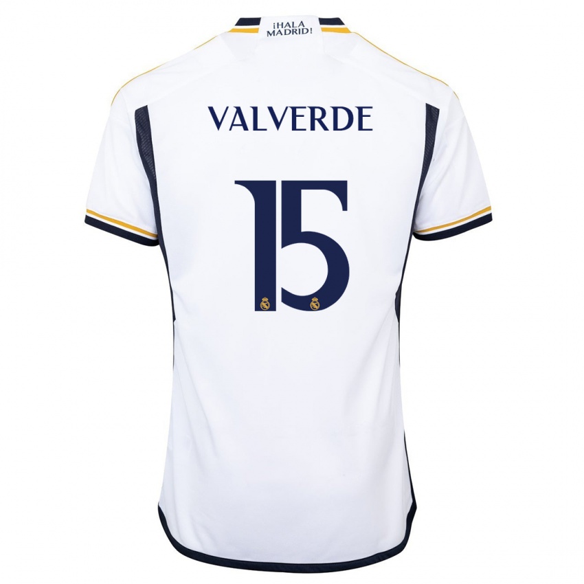 Kinder Federico Valverde #15 Weiß Heimtrikot Trikot 2023/24 T-Shirt