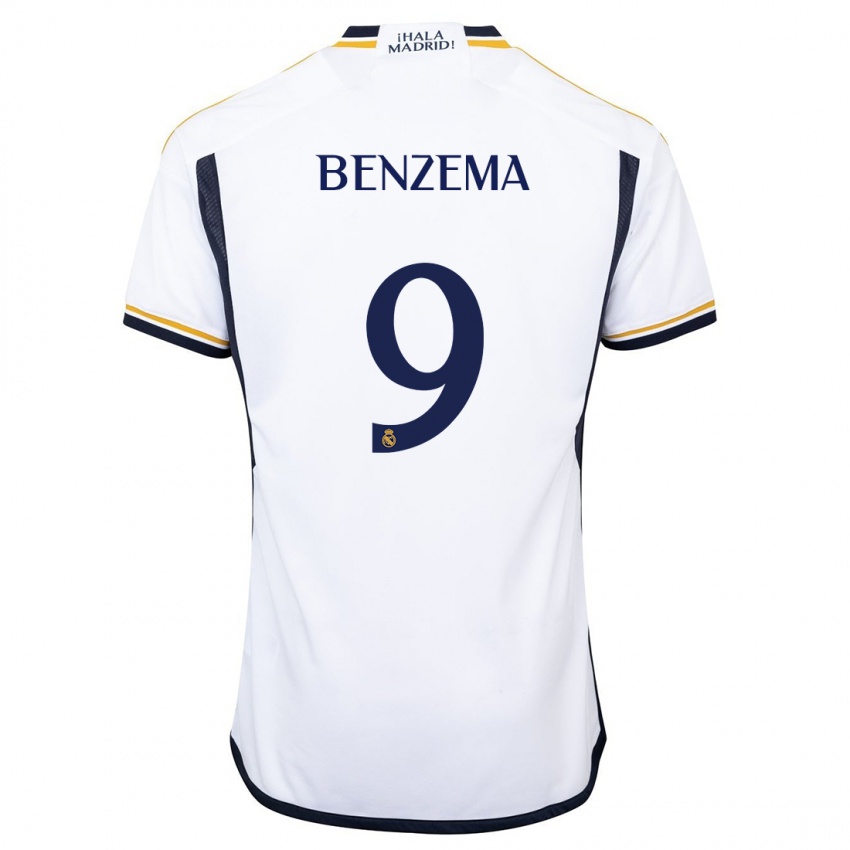 Kinder Karim Benzema #9 Weiß Heimtrikot Trikot 2023/24 T-Shirt