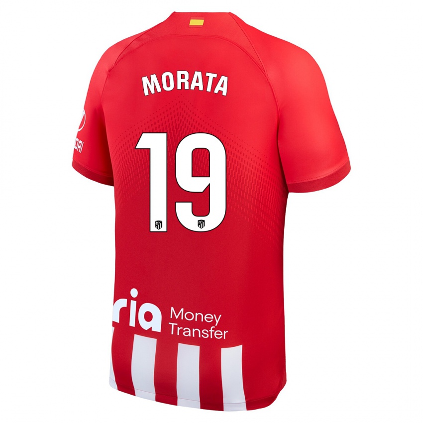 Kinder Alvaro Morata #19 Rot-Weiss Heimtrikot Trikot 2023/24 T-Shirt
