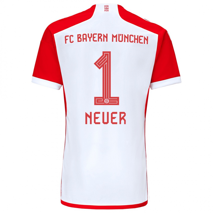 Kinder Manuel Neuer #1 Rot-Weiss Heimtrikot Trikot 2023/24 T-Shirt