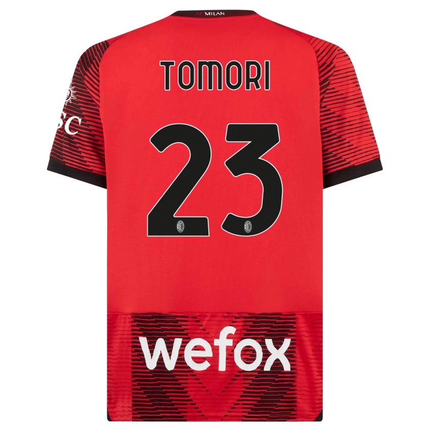 Kinder Fikayo Tomori #23 Rot Schwarz Heimtrikot Trikot 2023/24 T-Shirt