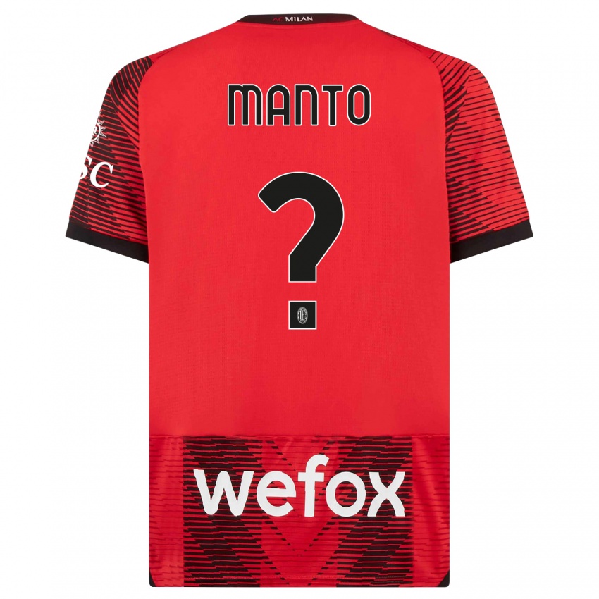 Kinder Gaetano Manto #0 Rot Schwarz Heimtrikot Trikot 2023/24 T-Shirt