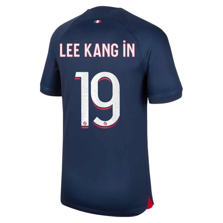 Kinder Kang-In Lee #19 Blau Rot Heimtrikot Trikot 2023/24 T-Shirt