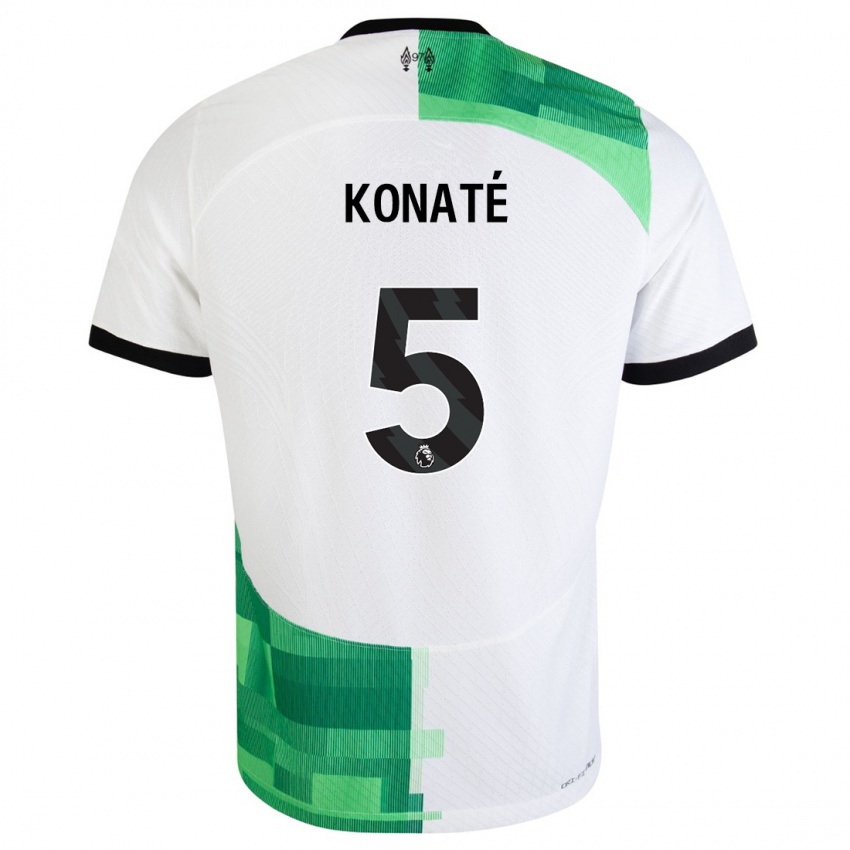 Kinder Ibrahima Konate #5 Weiß Grün Auswärtstrikot Trikot 2023/24 T-Shirt