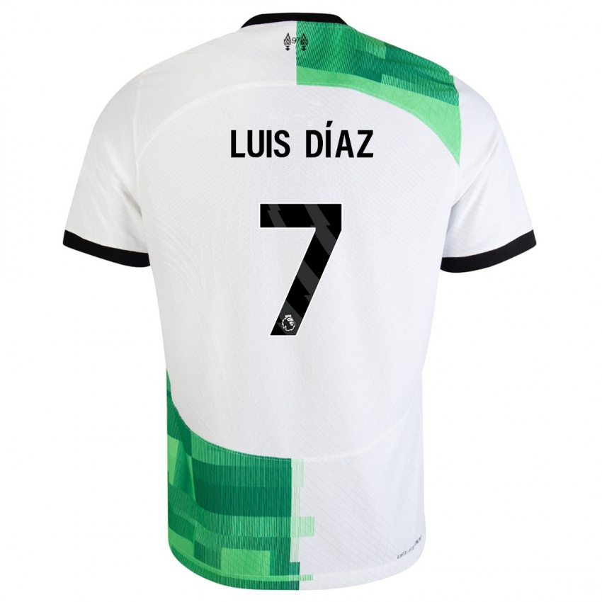 Kinder Luis Diaz #7 Weiß Grün Auswärtstrikot Trikot 2023/24 T-Shirt