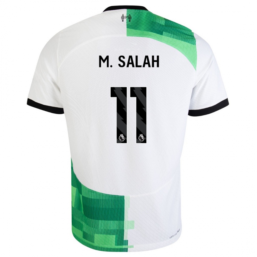 Kinder Mohamed Salah #11 Weiß Grün Auswärtstrikot Trikot 2023/24 T-Shirt