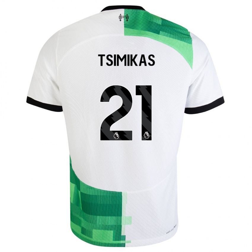 Kinder Konstantinos Tsimikas #21 Weiß Grün Auswärtstrikot Trikot 2023/24 T-Shirt