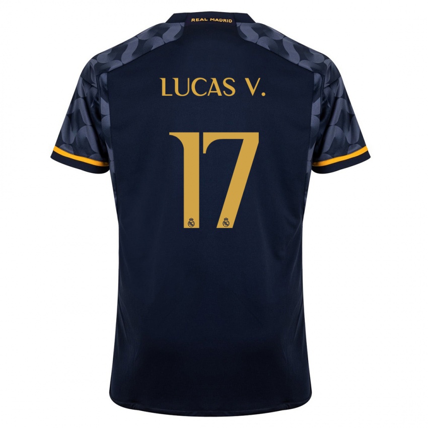 Kinder Lucas Vazquez #17 Dunkelblau Auswärtstrikot Trikot 2023/24 T-Shirt