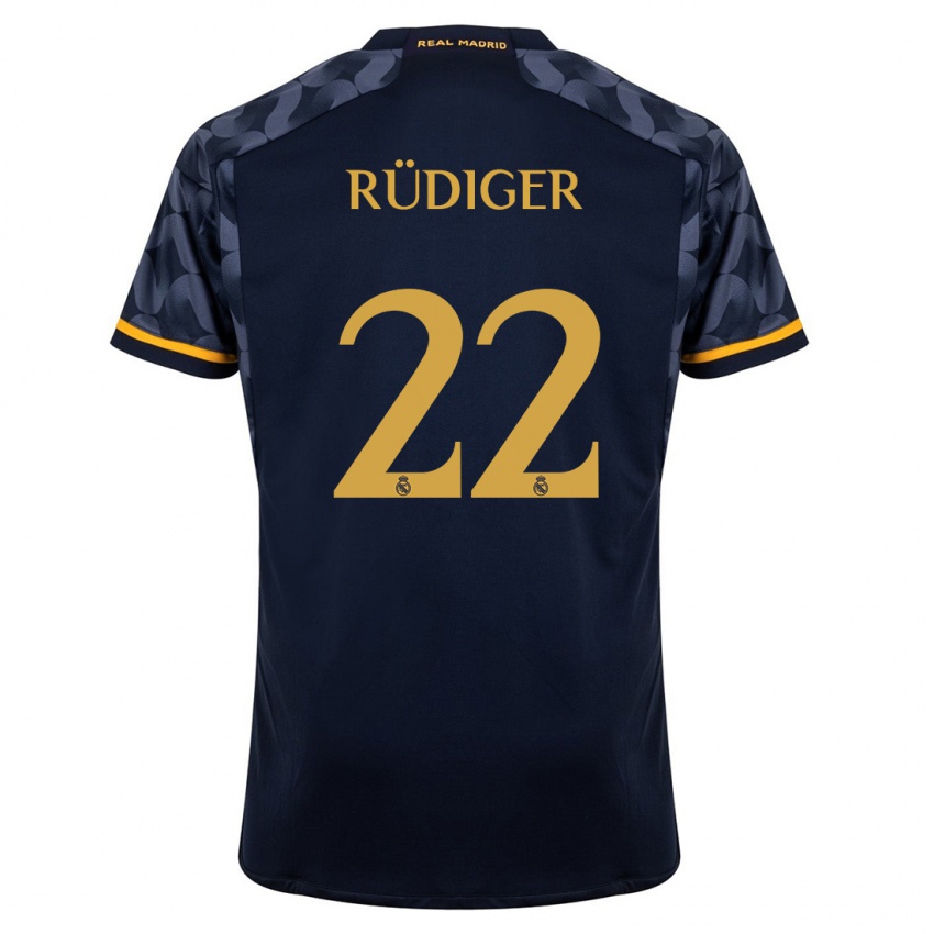Kinder Antonio Rüdiger #22 Dunkelblau Auswärtstrikot Trikot 2023/24 T-Shirt