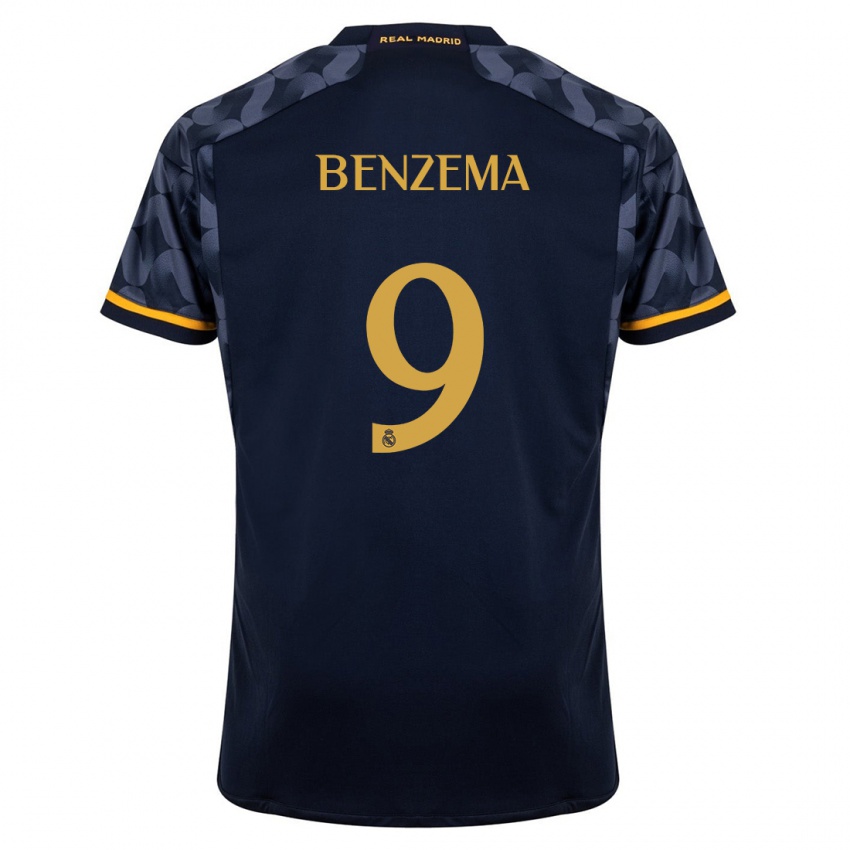 Kinder Karim Benzema #9 Dunkelblau Auswärtstrikot Trikot 2023/24 T-Shirt