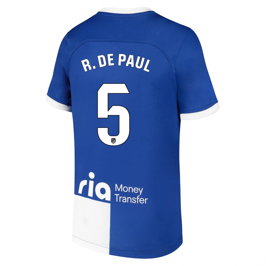 Kinder Rodrigo De Paul #5 Blau Weiss Auswärtstrikot Trikot 2023/24 T-Shirt