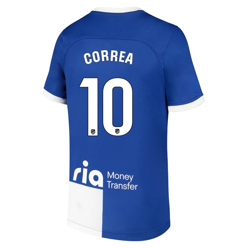 Kinder Angel Correa #10 Blau Weiss Auswärtstrikot Trikot 2023/24 T-Shirt