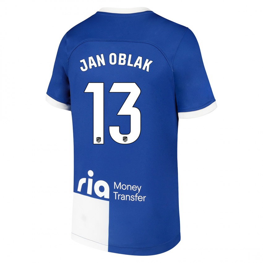 Kinder Jan Oblak #13 Blau Weiss Auswärtstrikot Trikot 2023/24 T-Shirt