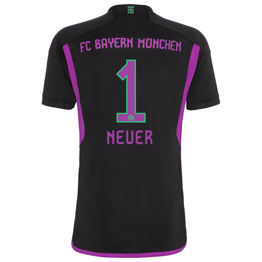 Kinder Manuel Neuer #1 Schwarz Auswärtstrikot Trikot 2023/24 T-Shirt