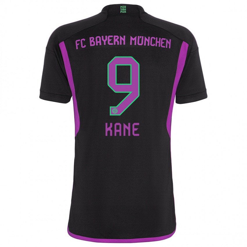Kinder Harry Kane #9 Schwarz Auswärtstrikot Trikot 2023/24 T-Shirt
