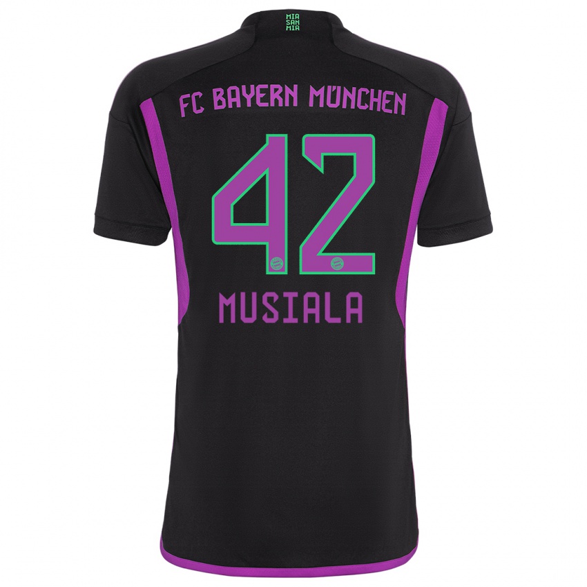 Kinder Jamal Musiala #42 Schwarz Auswärtstrikot Trikot 2023/24 T-Shirt