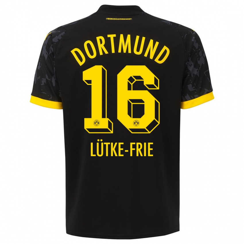 Kinder Dennis Lütke-Frie #16 Schwarz Auswärtstrikot Trikot 2023/24 T-Shirt