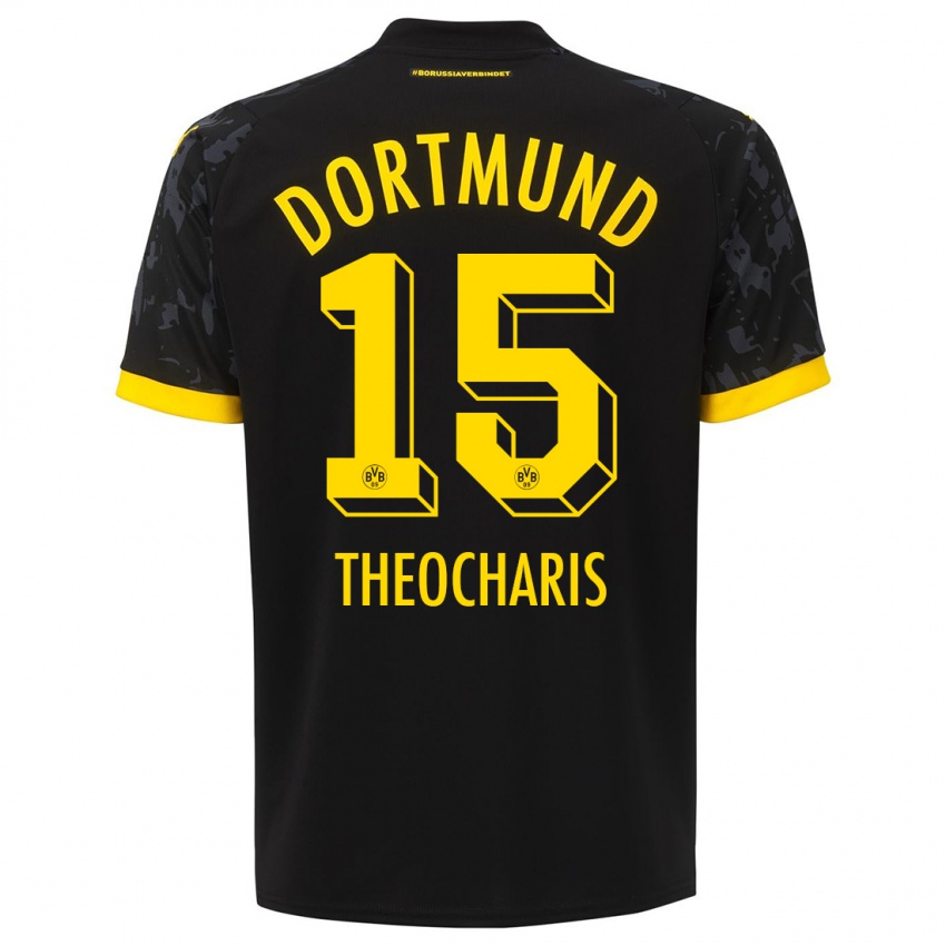 Kinder Elefterios Theocharis #15 Schwarz Auswärtstrikot Trikot 2023/24 T-Shirt