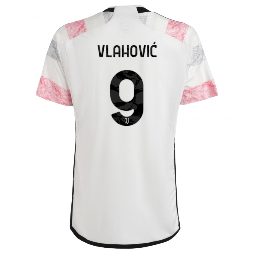 Kinder Dusan Vlahovic #9 Weiß Rosa Auswärtstrikot Trikot 2023/24 T-Shirt