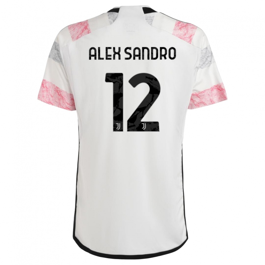 Kinder Alex Sandro #12 Weiß Rosa Auswärtstrikot Trikot 2023/24 T-Shirt