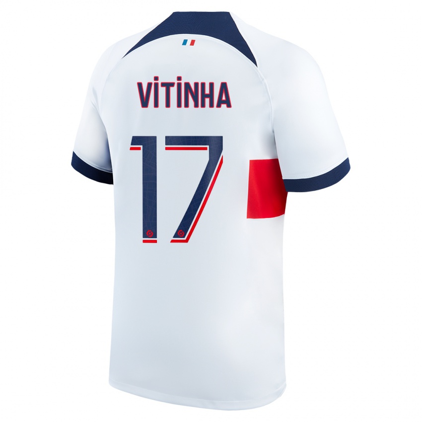 Kinder Vitinha #17 Weiß Auswärtstrikot Trikot 2023/24 T-Shirt