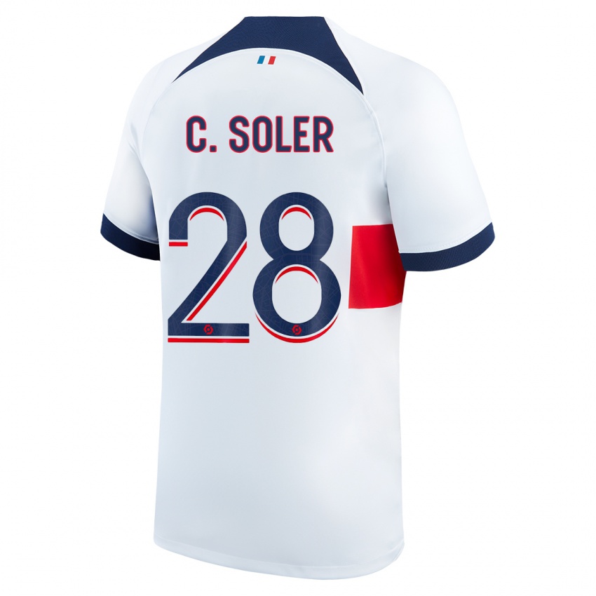 Kinder Carlos Soler #28 Weiß Auswärtstrikot Trikot 2023/24 T-Shirt