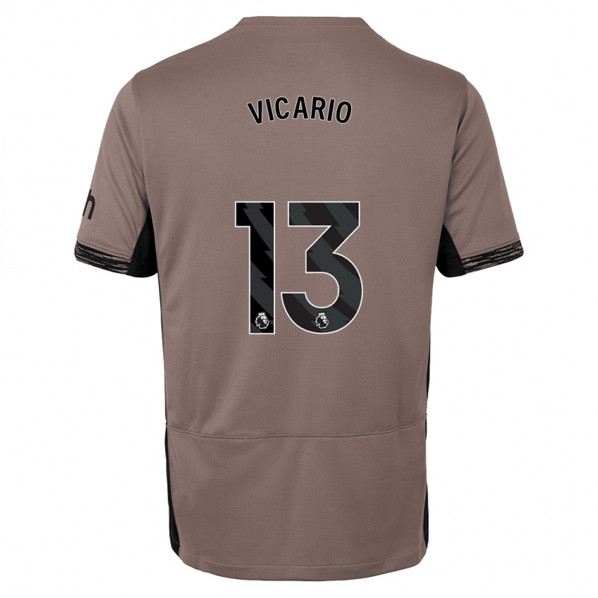 Kinder Guglielmo Vicario #13 Dunkelbeige Ausweichtrikot Trikot 2023/24 T-Shirt