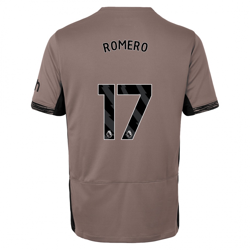 Kinder Cristian Romero #17 Dunkelbeige Ausweichtrikot Trikot 2023/24 T-Shirt