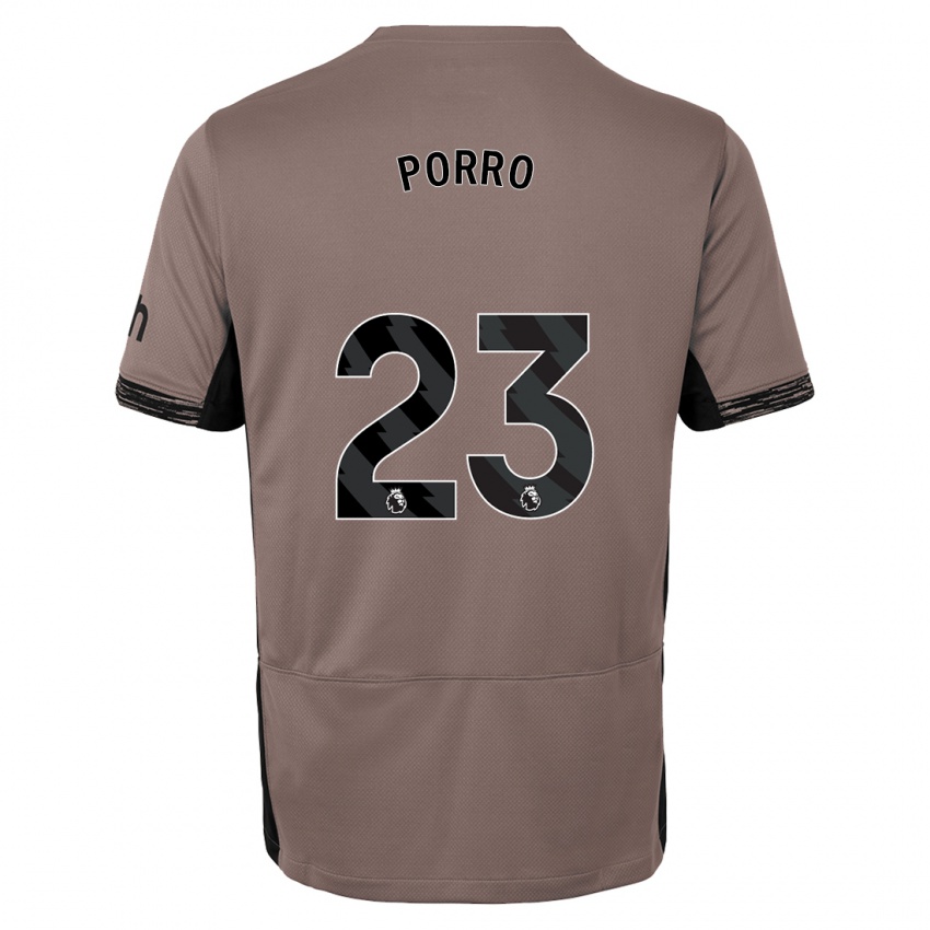 Kinder Pedro Porro #23 Dunkelbeige Ausweichtrikot Trikot 2023/24 T-Shirt