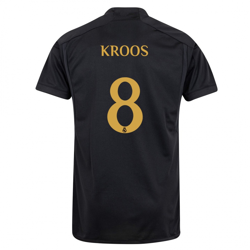 Kinder Toni Kroos #8 Schwarz Ausweichtrikot Trikot 2023/24 T-Shirt